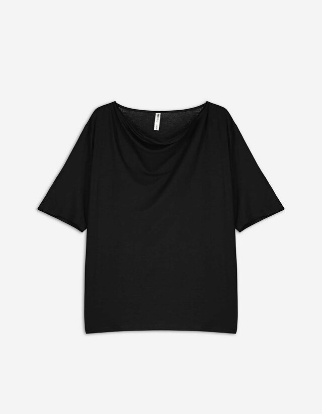 T-shirt - Watervalhals - zwart
