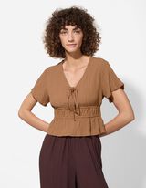 Blusa - Scollo a V - marrone chiaro