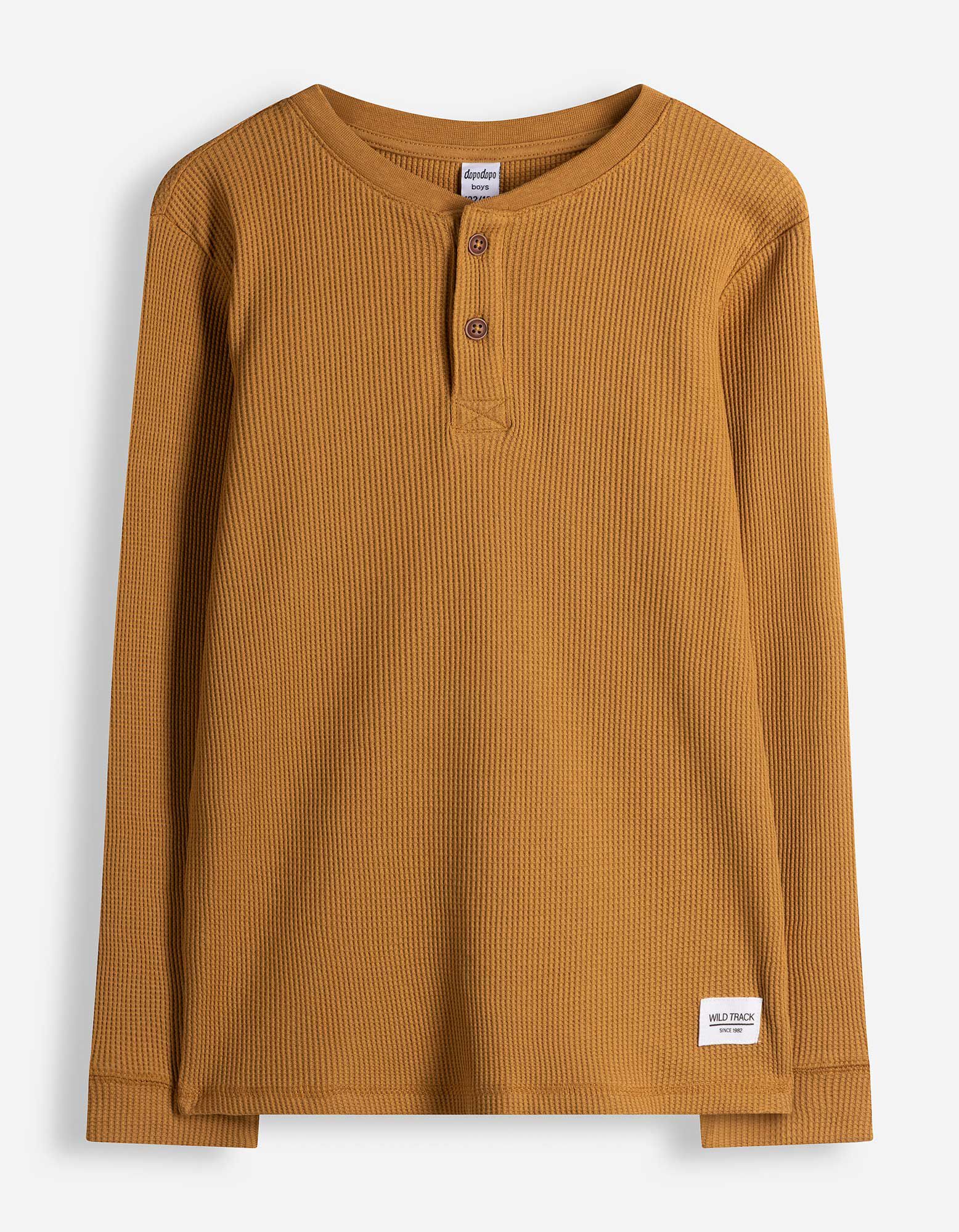 Langarmshirt - Waffelstruktur - Braun