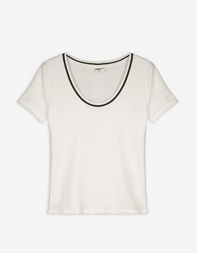 T-Shirt - Kontraststreifen - weiß