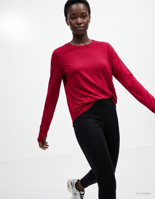 Langarmshirt - Rundhals-Ausschnitt - Orange