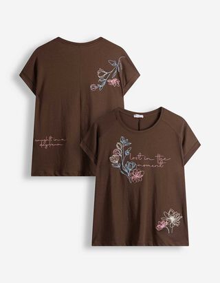 T-Shirt - Stickerei - Braun