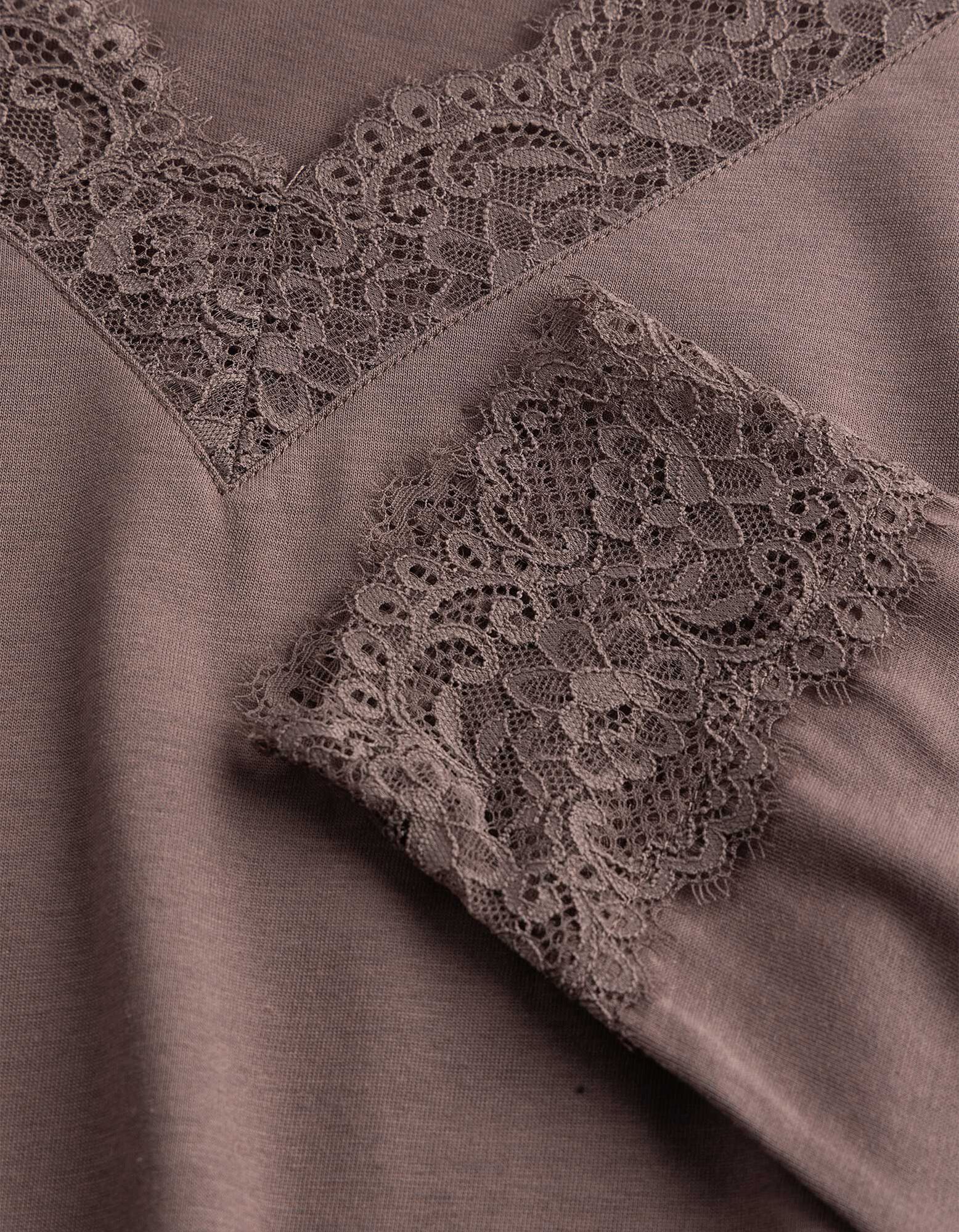 Langarmshirt - Spitzenbesatz - Braun