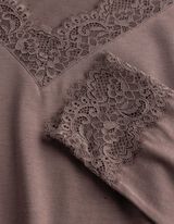 Langarmshirt - Spitzenbesatz - Braun