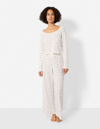 Pyjama Set aus Shirt und Hose - Strukturiertes Material - Off-White