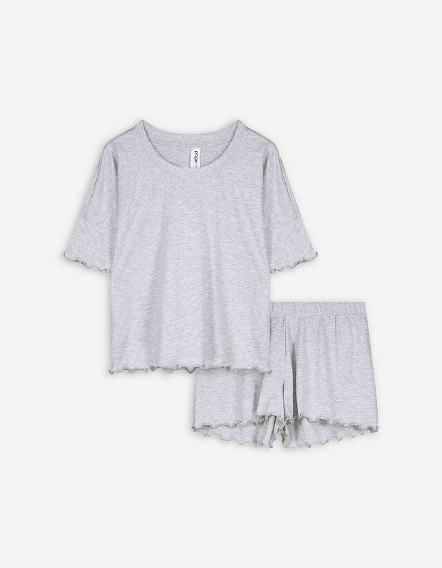 Pyjama set van shirt en broek - Effen - lichtgrijs