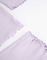 Pyžamový komplet sestávající z trička s dlouhým rukávem a kalhot  - Mušličkový lem - lila