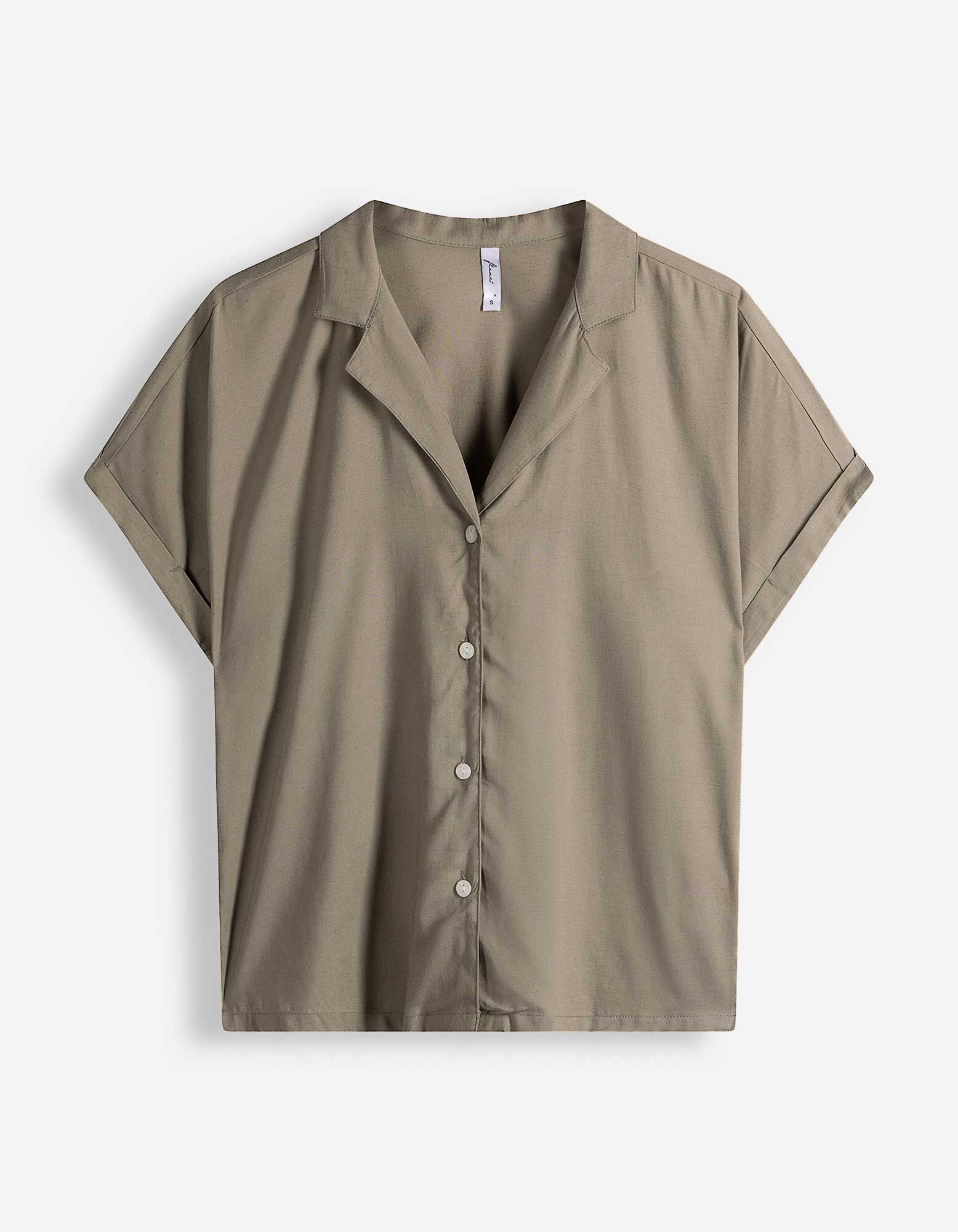 Pyjama Set aus Shirt und Shorts - Leinen-Optik - Khaki
