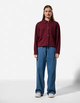 Sweatjacke - Knopfleiste - dunkelrot