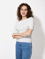 Pletená košile - Výstřih ve stylu Carmen - bílá