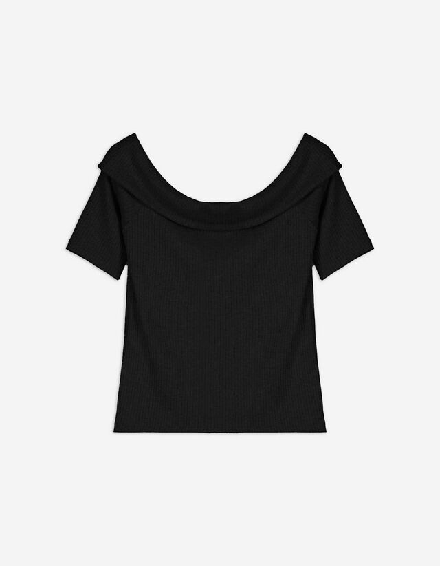 T-shirt - Scollo alla carmen - nero