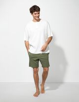 Pyjama Set aus Shirt und Hose - Gerippt - weiß