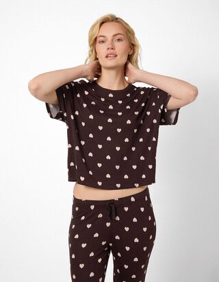 Pyjama Set aus Shirt und Hose - Viskose - Dunkelbraun