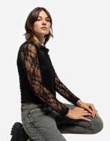 Bluză cu mânecă lungă - Dantelă - Negru