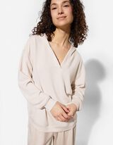 Hoodie - V-Ausschnitt - beige