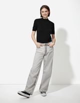 Gebreid overhemd - Opstaande kraag - zwart