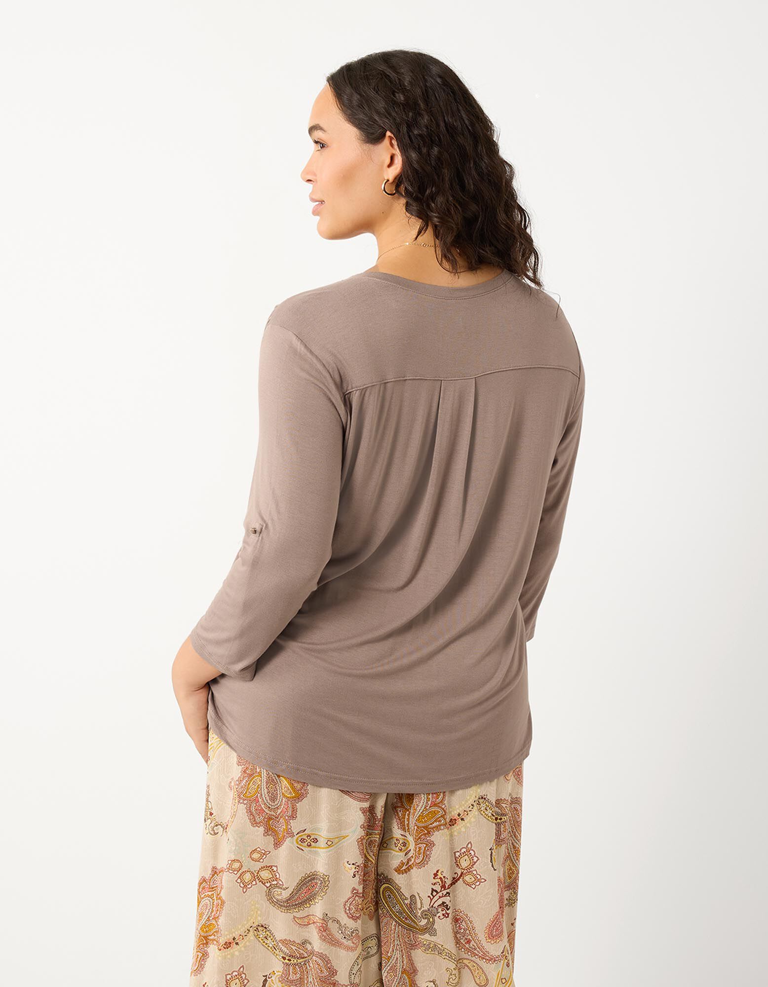 Blusenshirt - Viskose-Mix - Braun
