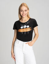 T-shirt - Imprim&eacute; scintillant - Noir