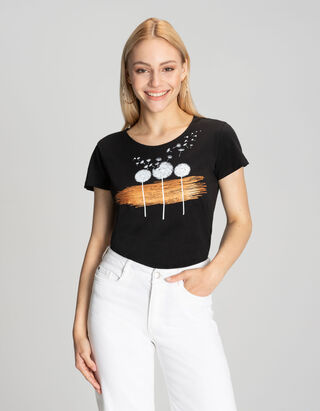 T-shirt - Imprim&eacute; scintillant - Noir