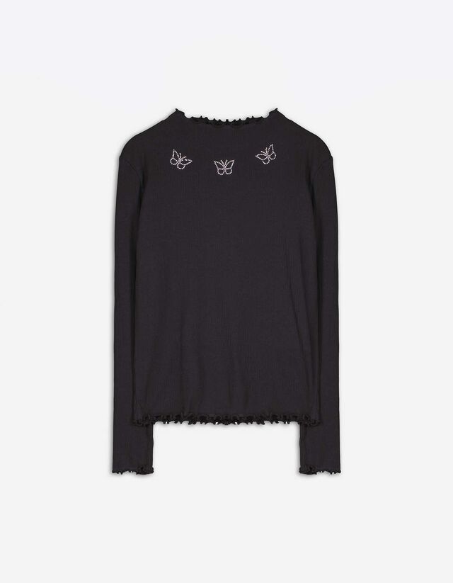 Longsleeve - Siersteentjes - zwart