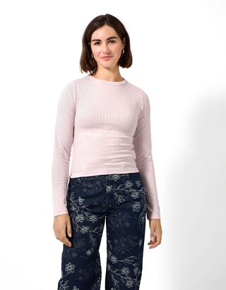 Langarmshirt - Labelpatch - Rosa