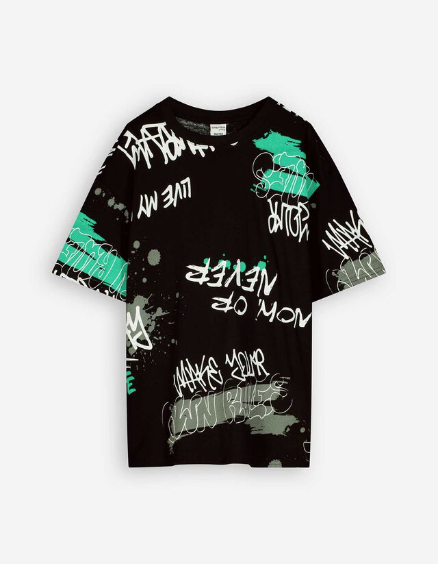 T-shirt - Oversized fit - zwart