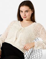 Cardigan - La&ccedil;age - Blanc cass&eacute;