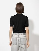 Gebreid overhemd - Opstaande kraag - zwart