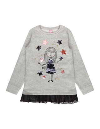 M&auml;dchen Sweatshirt mit T&uuml;llsaum