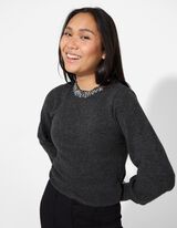 Strickpullover - Ziersteine - grau