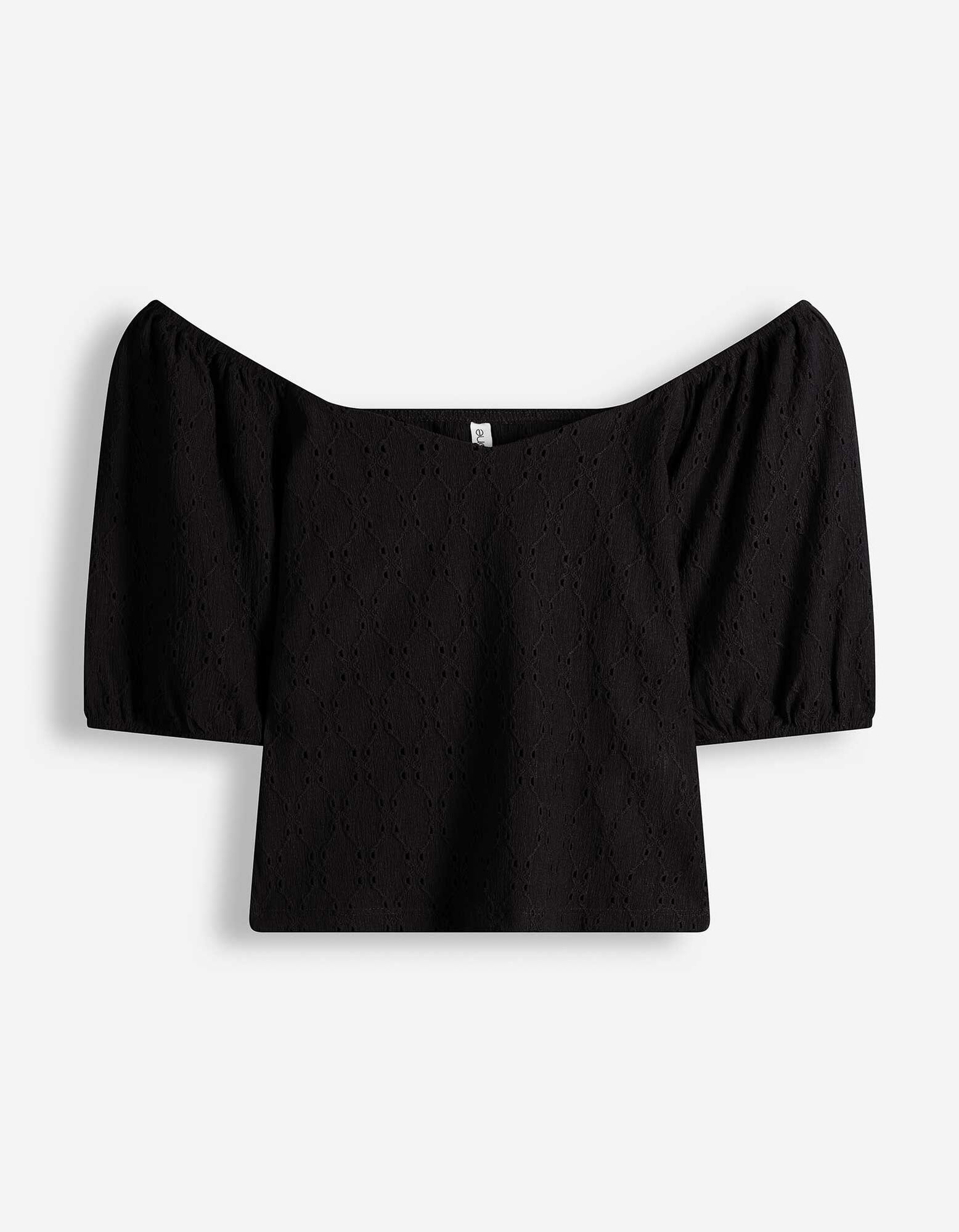 T-shirt - Broderie anglaise - noir