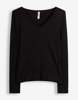 Langarmshirt - V-Ausschnitt - Schwarz