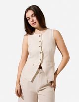 Gilet - Aspect lin - Beige