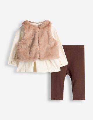 Set bestaande uit een shirt, een legging en een vest - Katoenmix - Off-White