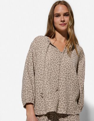 Bluse - Allover-Print - beige