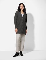 Dlouhý kardigan - V výstřih - seda