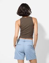 Crop modrček - Fina rebrasta tkanina - temno zelena