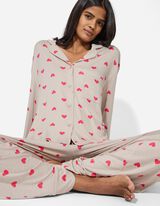 Pyjama Set aus Shirt und Hose - Viskose - beige