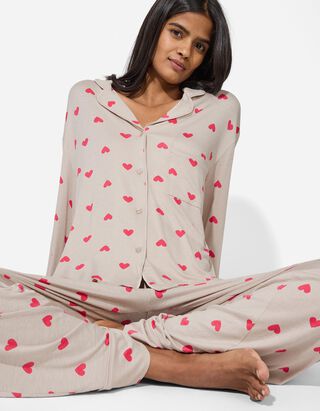 Pyjama Set aus Shirt und Hose - Viskose - beige