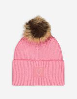 Berretto con pompon - Maglia a coste - rosa fucsia