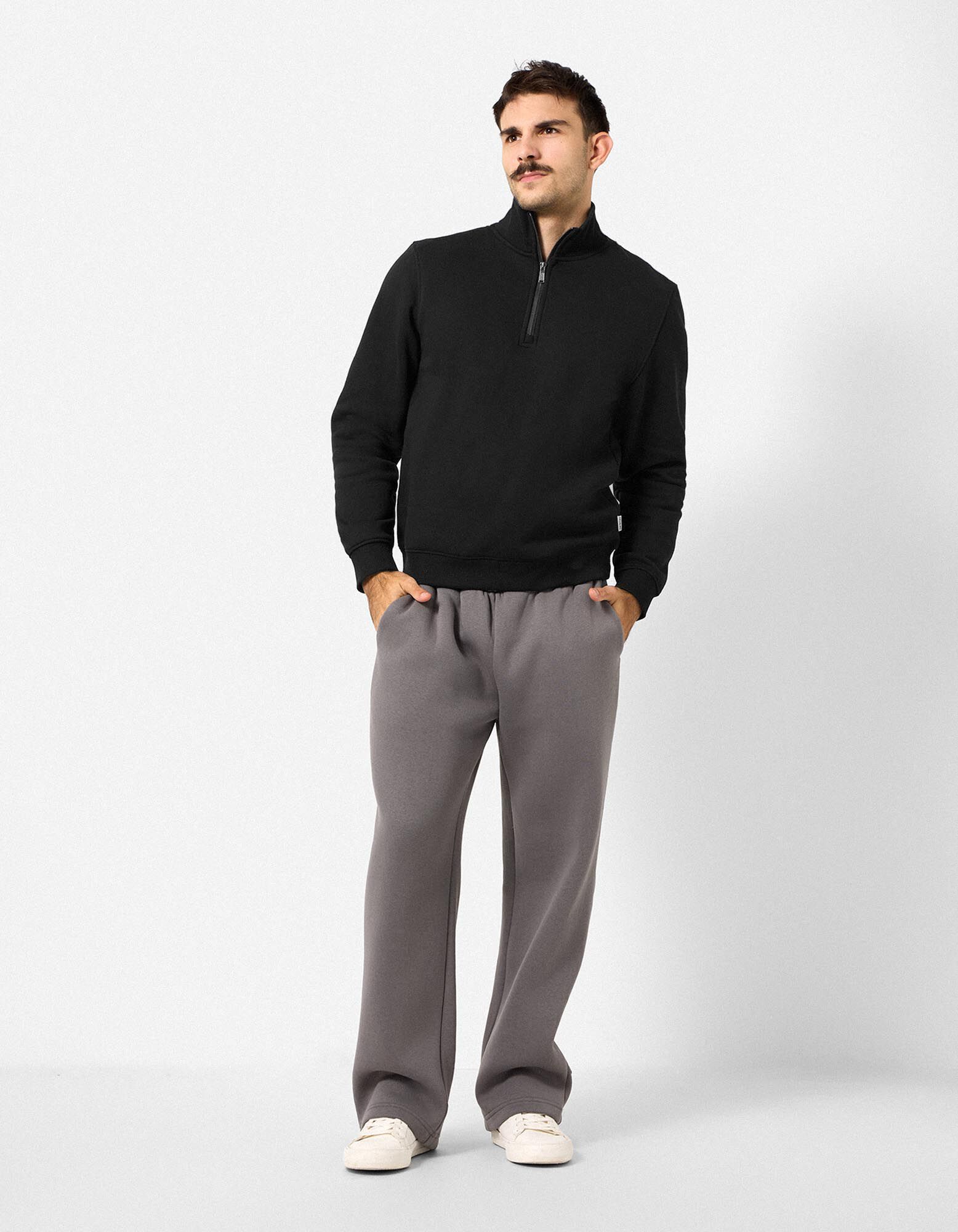 Sweat-shirt - pull col camionneur - noir