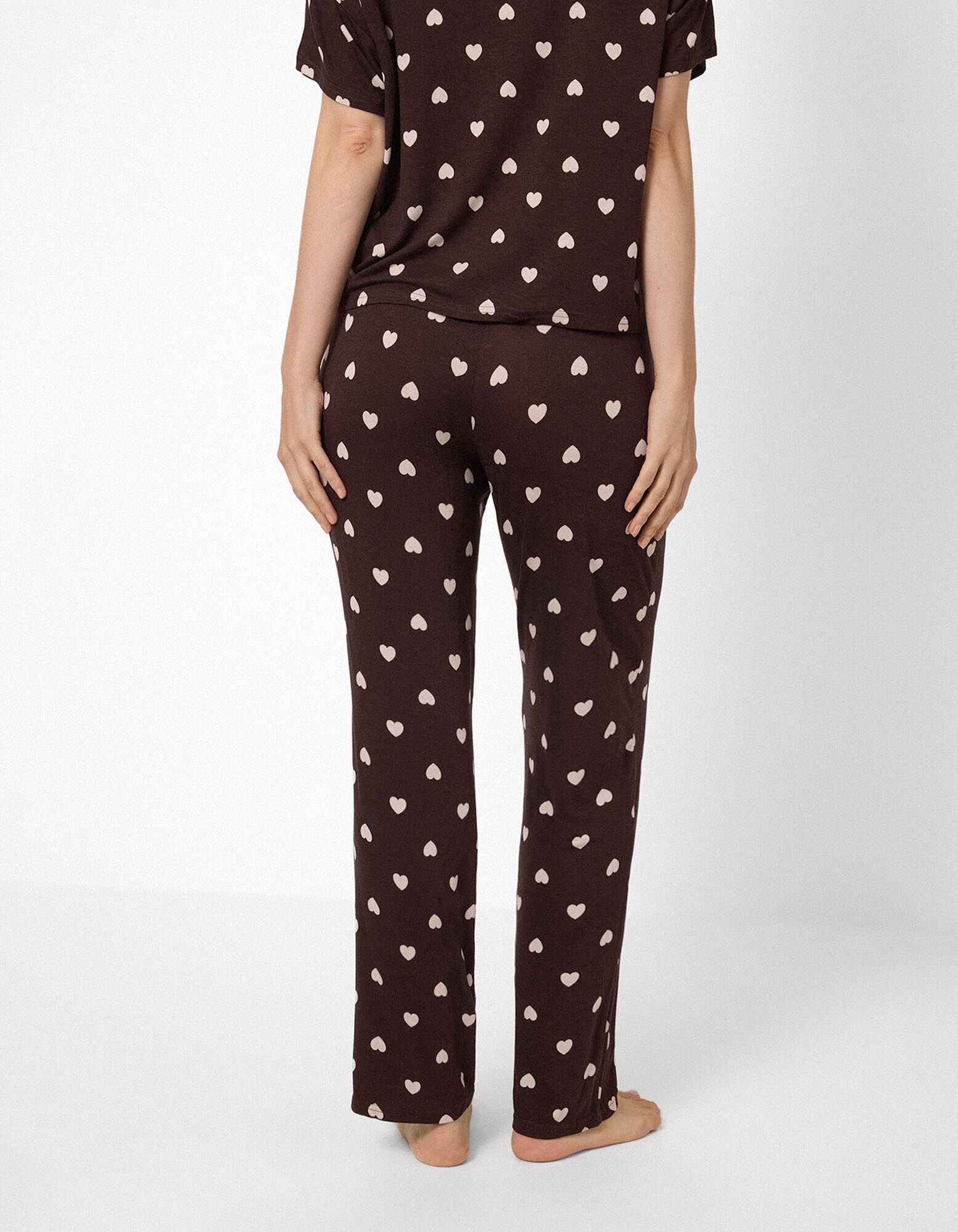 Pyjama Set aus Shirt und Hose - Viskose - Dunkelbraun