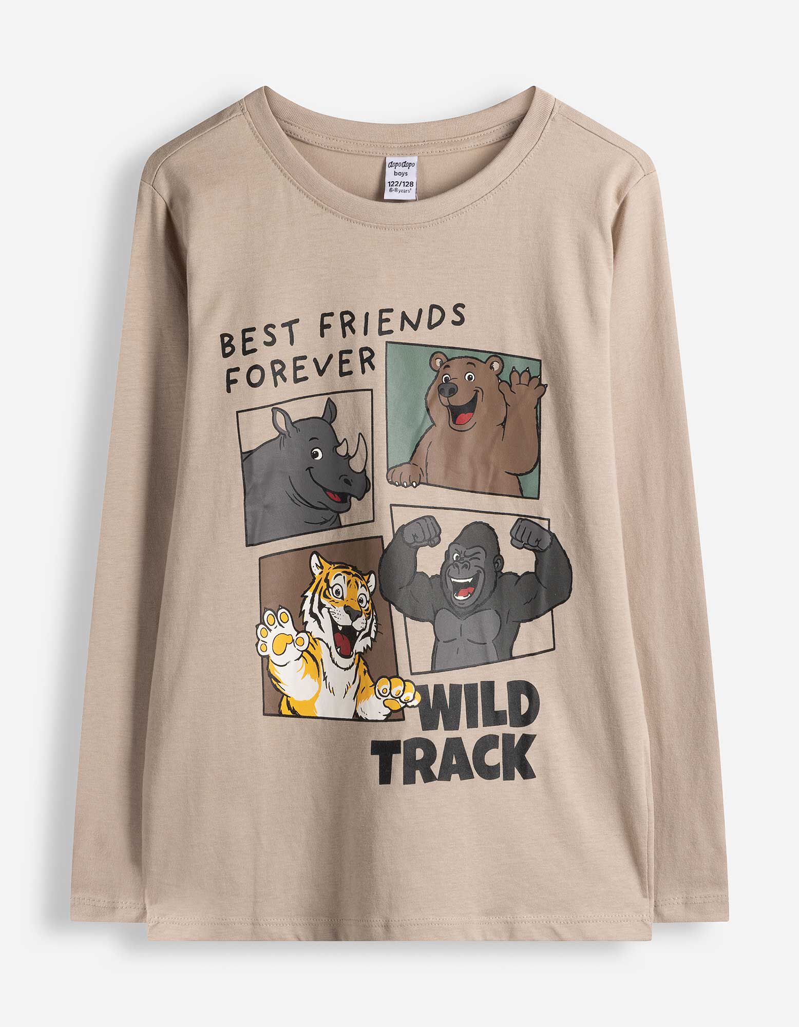 Langarmshirt - Frontprint - Beige