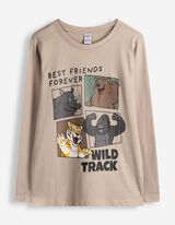 Langarmshirt - Frontprint - Beige