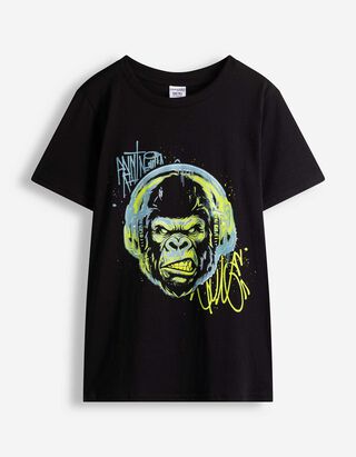 T-Shirt - Frontprint - Schwarz