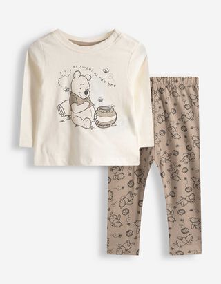 Set van lange mouw shirt, leggings en slabbetje - Winnie de Poeh - beige