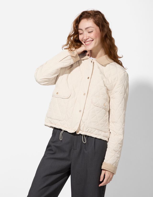 Veste matelassée avec col en velours côtelé - Beige - FEMME | H&M BE