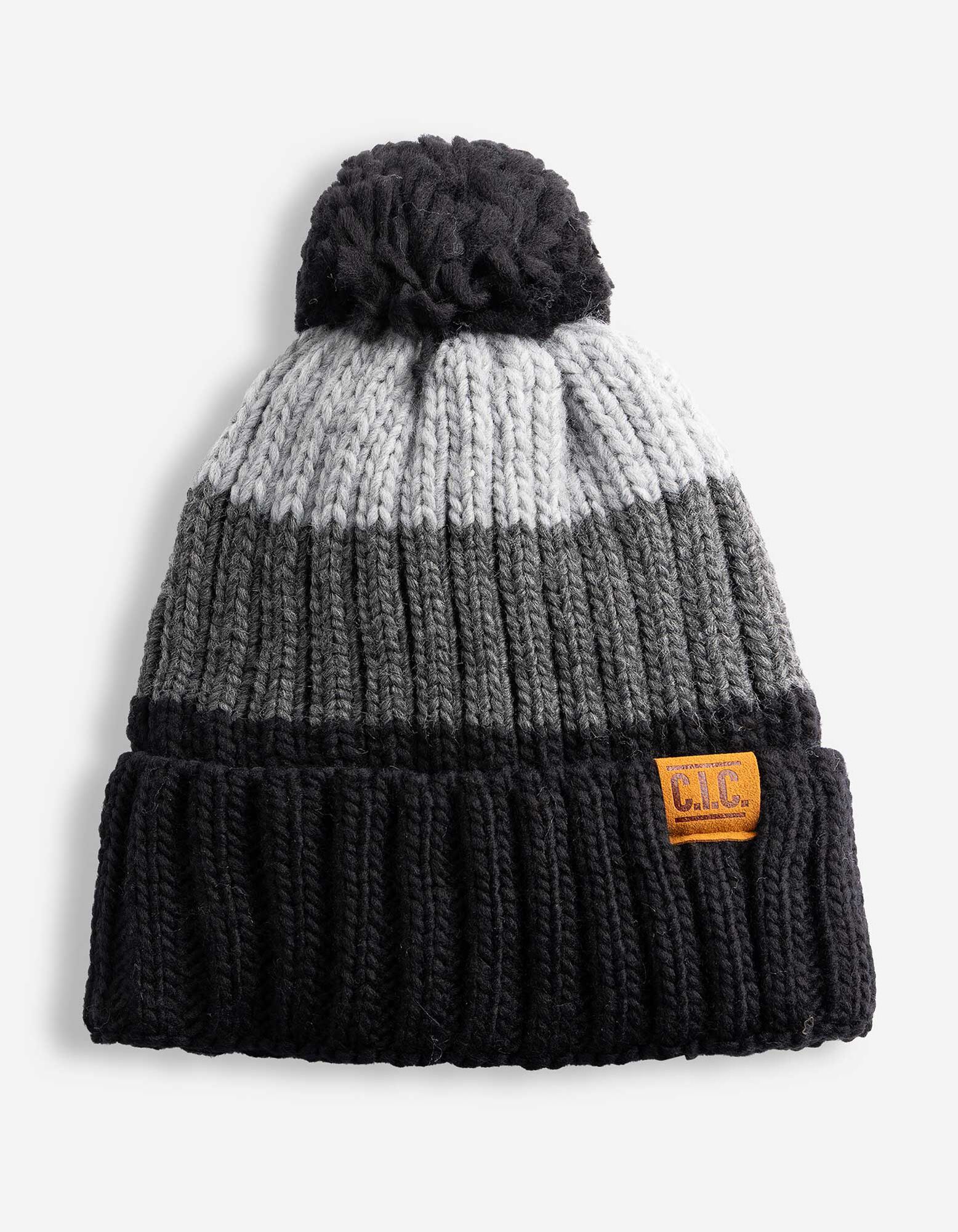 Muts met pompon - Strepen - Zwart