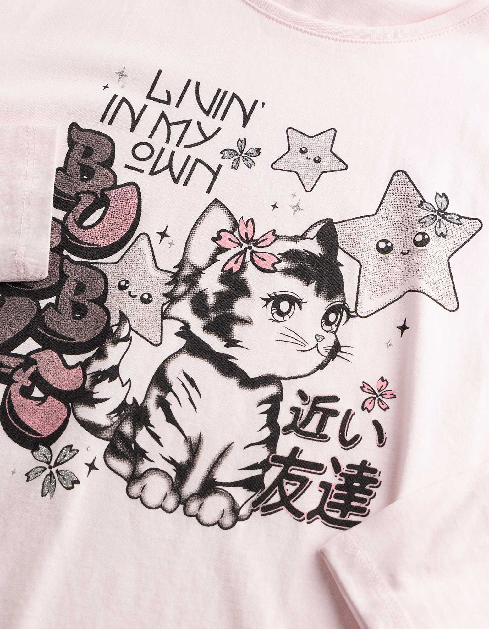Langarmshirt - Frontprint - Rosa