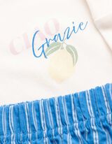 Pyjama Set aus Shirt und Shorts - Streifen - wei&szlig;